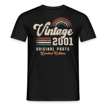 Millésime 2001 Anniversaire Rétro - T-shirt homme - noir - Devant - AI Model Male 178 light (178cm)