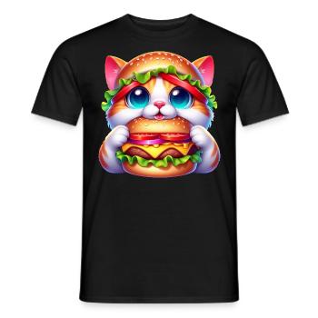 Funny Cat Burger Hat Whimsical Cute Fast Food - Men's T-Shirt - black - Front - AI Model Male 178 light (178cm)