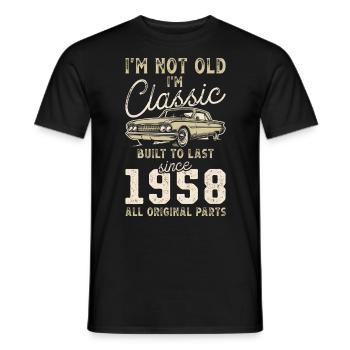 Né en 1958 Anniversaire Voiture classique - T-shirt homme - noir - Devant - AI Model Male 178 light (178cm)