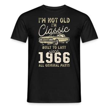 Né en 1966 Anniversaire Voiture classique - T-shirt homme - noir - Devant - AI Model Male 178 light (178cm)