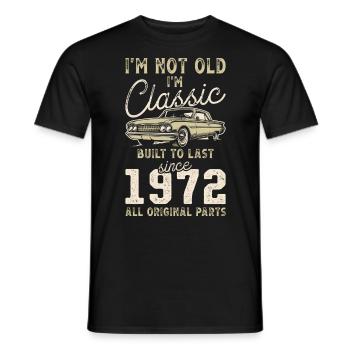 Né en 1972 Anniversaire Voiture classique - T-shirt homme - noir - Devant - AI Model Male 178 light (178cm)