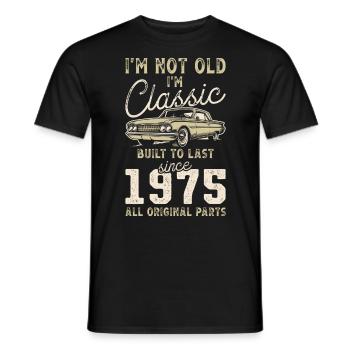 Né en 1975 Anniversaire Voiture classique - T-shirt homme - noir - Devant - AI Model Male 178 light (178cm)