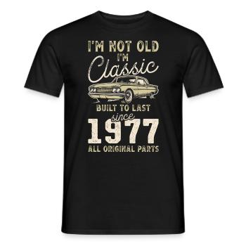 Né en 1977 Anniversaire Voiture classique - T-shirt homme - noir - Devant - AI Model Male 178 light (178cm)