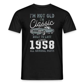 Né en 1958 Anniversaire Voiture classique - T-shirt homme - noir - Devant - AI Model Male 178 light (178cm)