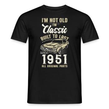 Né en 1951 Anniversaire Voiture classique - T-shirt homme - noir - Devant - AI Model Male 178 light (178cm)