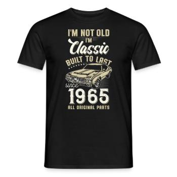 Né en 1965 Anniversaire Voiture classique - T-shirt homme - noir - Devant - AI Model Male 178 light (178cm)