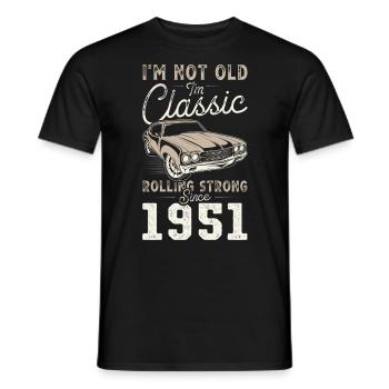 Né en 1951 Anniversaire Voiture classique - T-shirt homme - noir - Devant - AI Model Male 178 light (178cm)