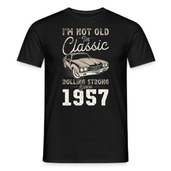 Né en 1957 Anniversaire Voiture classique - T-shirt homme - noir - Devant - AI Model Male 178 light (178cm)