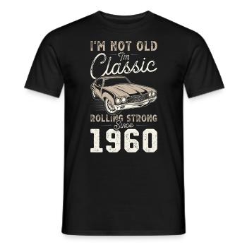 Né en 1960 Anniversaire Voiture classique - T-shirt homme - noir - Devant - AI Model Male 178 light (178cm)