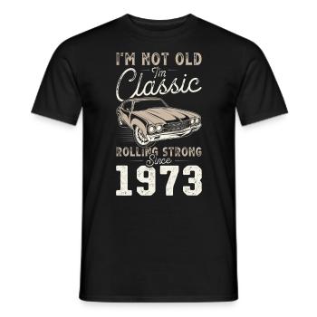 Né en 1973 Anniversaire Voiture classique - T-shirt homme - noir - Devant - AI Model Male 178 light (178cm)