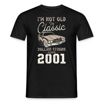 Né en 2001 Anniversaire Voiture classique - T-shirt homme - noir - Devant - AI Model Male 178 light (178cm)