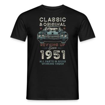 Né en 1951 Anniversaire Voiture classique - T-shirt homme - noir - Devant - AI Model Male 178 light (178cm)
