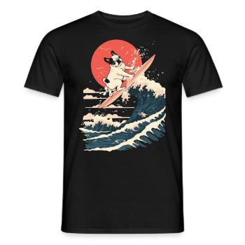 French Bulldog Animal Japanese Surfing Beach Wave - Men's T-Shirt - black - Front - AI Model Male 178 light (178cm)