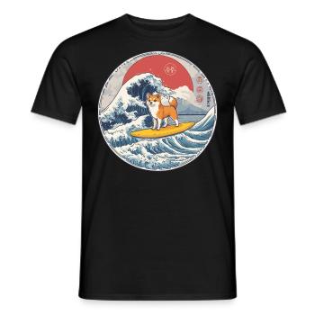 Shiba Inu Dog Animal Japanese Surfing Beach Wave - Men's T-Shirt - black - Front - AI Model Male 178 light (178cm)