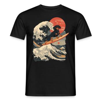 Dachshund Dog Animal Japanese Surfing Beach Wave - Men's T-Shirt - black - Front - AI Model Male 178 light (178cm)