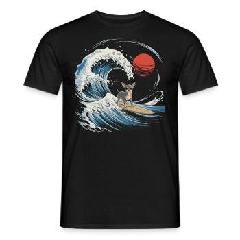 Chihuahua Dog Animal Japanese Surfing Beach Wave - Men's T-Shirt - black - Front - AI Model Male 178 light (178cm)