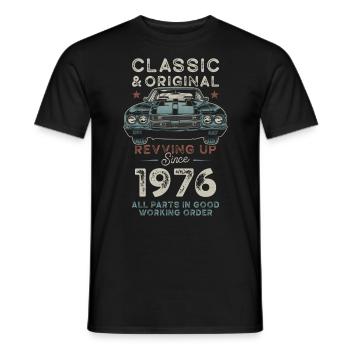 Né en 1976 Anniversaire Voiture classique - T-shirt homme - noir - Devant - AI Model Male 178 light (178cm)
