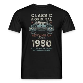 Né en 1980 Anniversaire Voiture classique - T-shirt homme - noir - Devant - AI Model Male 178 light (178cm)