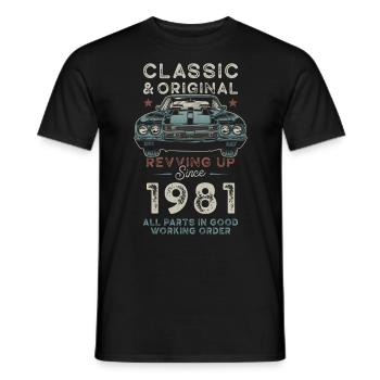 Né en 1981 Anniversaire Voiture classique - T-shirt homme - noir - Devant - AI Model Male 178 light (178cm)