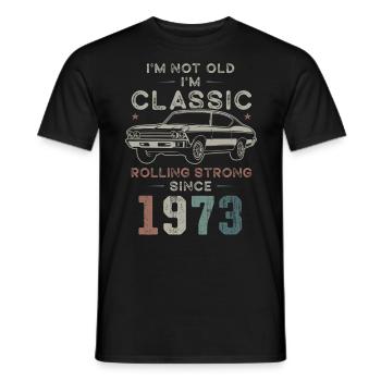 Né en 1973 Anniversaire Voiture classique - T-shirt homme - noir - Devant - AI Model Male 178 light (178cm)
