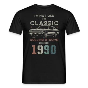 Born 1990 Birthday Classic Car - Men's T-Shirt - black - Front - AI Model Male 178 light (178cm)