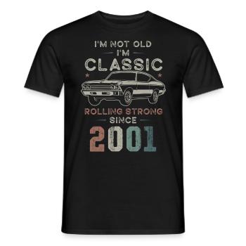 Né en 2001 Anniversaire Voiture classique - T-shirt homme - noir - Devant - AI Model Male 178 light (178cm)