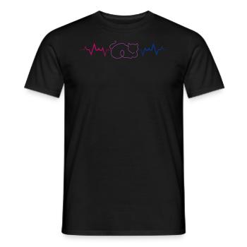 Battements de cœur bisexuel avec chat endormi - T-shirt homme - noir - Devant - AI Model Male 178 light (178cm)