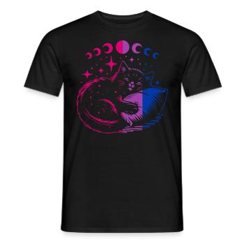 Bi-chat dort sous les phases de lune et les étoiles - T-shirt homme - noir - Devant - AI Model Male 178 light (178cm)