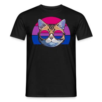 Retro Cat with Bisexual Pride Round Glasses - Men's T-Shirt - black - Front - AI Model Male 178 light (178cm)