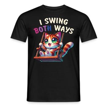 Bisexuell Bi Pride Katze Ich Schwinge Beidseitig - Männer T-Shirt - Schwarz - Vorne - AI Model Male 178 light (178cm)