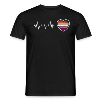 Lesbian heartbeat retro distressed look flag - Men's T-Shirt - black - Front - AI Model Male 178 light (178cm)