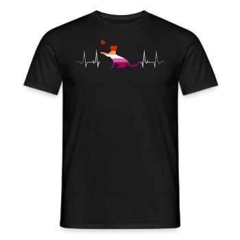 Lesbischer Herzschlag mit spielender Katze Pride - Männer T-Shirt - Schwarz - Vorne - AI Model Male 178 light (178cm)
