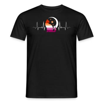 Lesbian heartbeat mystical cat and moon - Men's T-Shirt - black - Front - AI Model Male 178 light (178cm)