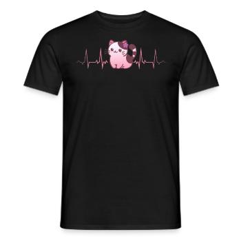 Lesbian heartbeat with cute cat and flower - Men's T-Shirt - black - Front - AI Model Male 178 light (178cm)