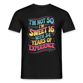50. Geburtstag - Sweet 16 with 34 years experience - Men's T-Shirt - black - Front - AI Model Male 178 light (178cm)