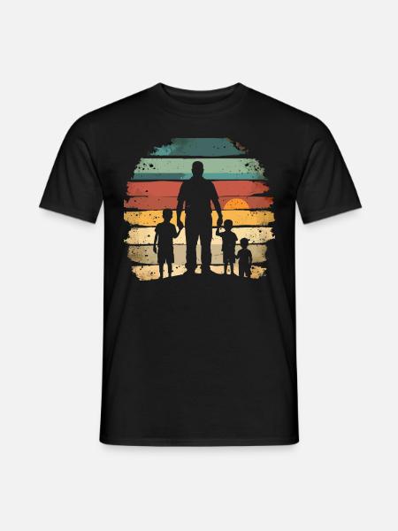Vater mit 3 Kindern Vatertag Vintage - Männer T-Shirt - Schwarz