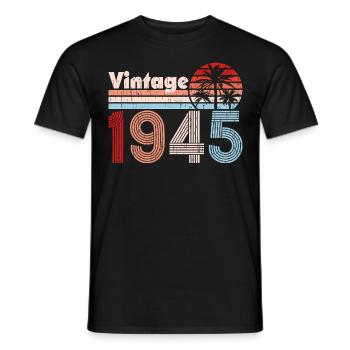 Vintage 1945 Palm Trees Retro Birthday - Men's T-Shirt - black - Front - AI Model Male 178 light (178cm)