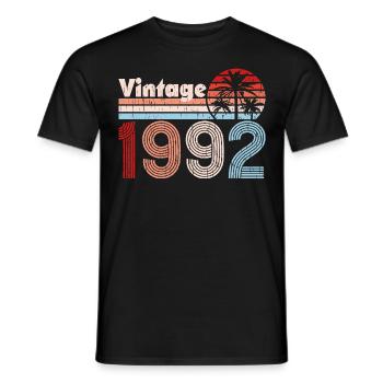 Vintage 1992 Palm Trees Retro Birthday - Men's T-Shirt - black - Front - AI Model Male 178 light (178cm)