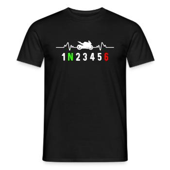 Motorcycle gear shift biker motard heartbeat - T-shirt homme - noir - Devant - AI Model Male 178 light (178cm)
