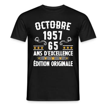 65 Ans Anniversaire Vintage Né(e) en Octobre 1957 - T-shirt homme - noir - Devant - AI Model Male 178 light (178cm)