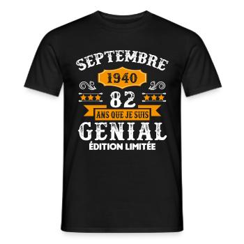 82 Ans Anniversaire Vintage Né(e) Septembre 1940 - T-shirt homme - noir - Devant - AI Model Male 178 light (178cm)
