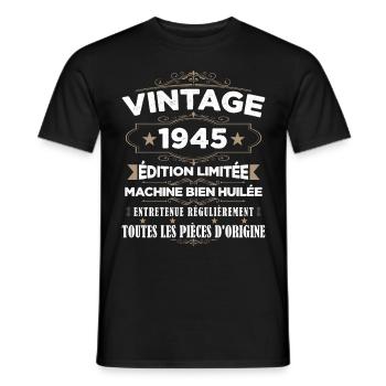 Vintage 1945 Edition Limitée - T-shirt homme - noir - Devant - AI Model Male 178 light (178cm)