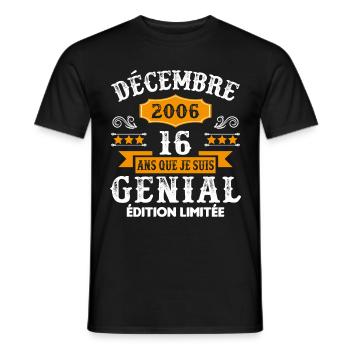 16 Ans Anniversaire Vintage Né(e) en Décembre 2006 - T-shirt homme - noir - Devant - AI Model Male 178 light (178cm)