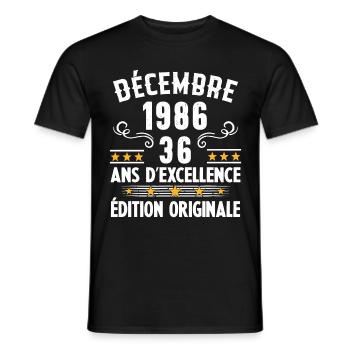 36 Ans Anniversaire Vintage Né(e) en Décembre 1986 - T-shirt homme - noir - Devant - AI Model Male 178 light (178cm)