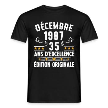 35 Ans Anniversaire Vintage Né(e) en Décembre 1987 - T-shirt homme - noir - Devant - AI Model Male 178 light (178cm)