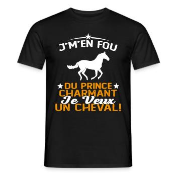 J'm'en Fou Du Prince Charmant Je Veux Un Cheval - T-shirt homme - noir - Devant - AI Model Male 178 light (178cm)