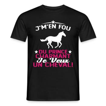 J'm'en Fou Du Prince Charmant Je Veux Un Cheval - T-shirt homme - noir - Devant - AI Model Male 178 light (178cm)