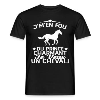 J'm'en Fou Du Prince Charmant Je Veux Un Cheval - T-shirt homme - noir - Devant - AI Model Male 178 light (178cm)