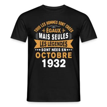 Les légendes sont nées en Octobre 1932 Cadeau - T-shirt homme - noir - Devant - AI Model Male 178 light (178cm)