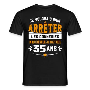 Je Voudrais Bien 35 Ans Humour Cadeau - T-shirt homme - noir - Devant - AI Model Male 178 light (178cm)